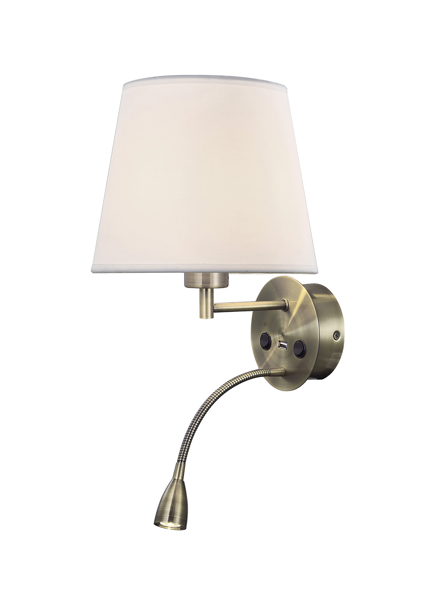 M6093  Caicos Wall + Reading Light 1 E27 + 3W LED Switched Antique Brass
